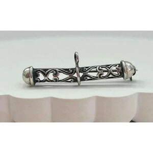 Vintage Sterling Silver Byzantine Style Pendant Brooch - 1.5"